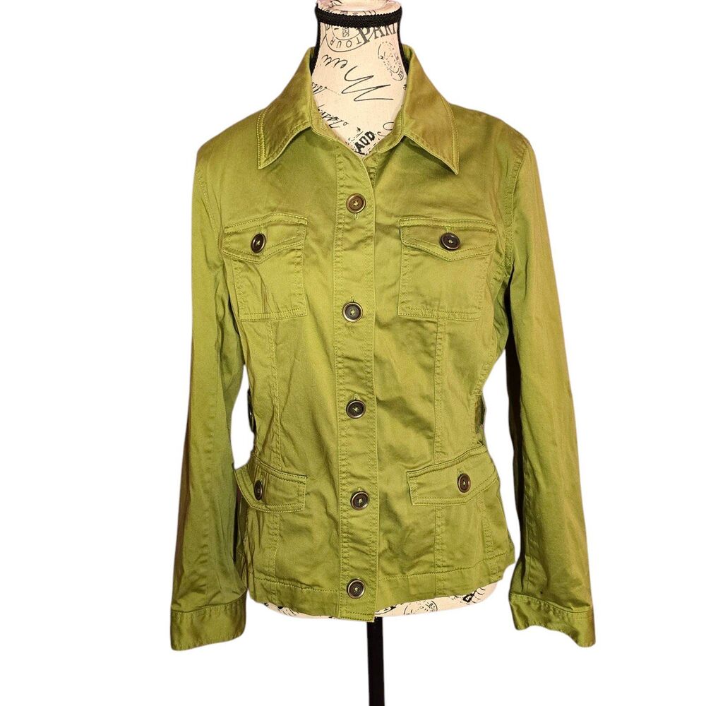 Jones New York cotton green military utility button-up jacket Medium